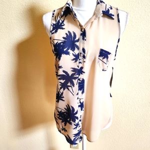 Chiffon Palm Tree Blouse with Split Back